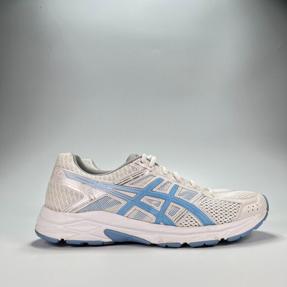 Asics Gel Contend 4 White Blue Lace Up Running Shoes T765N Women's Size 9 - Picture 1 of 10